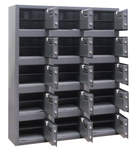 Wertfachanlage mit 15 doppelwandigen Fächern